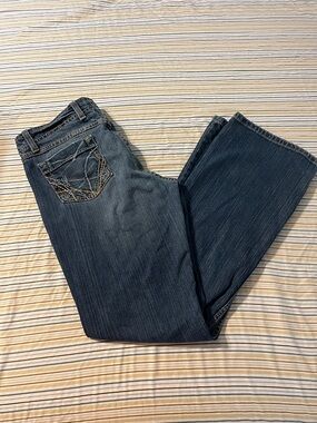 BKE Women's Dark Blue Flare Jeans with Embroidered Back Pocket